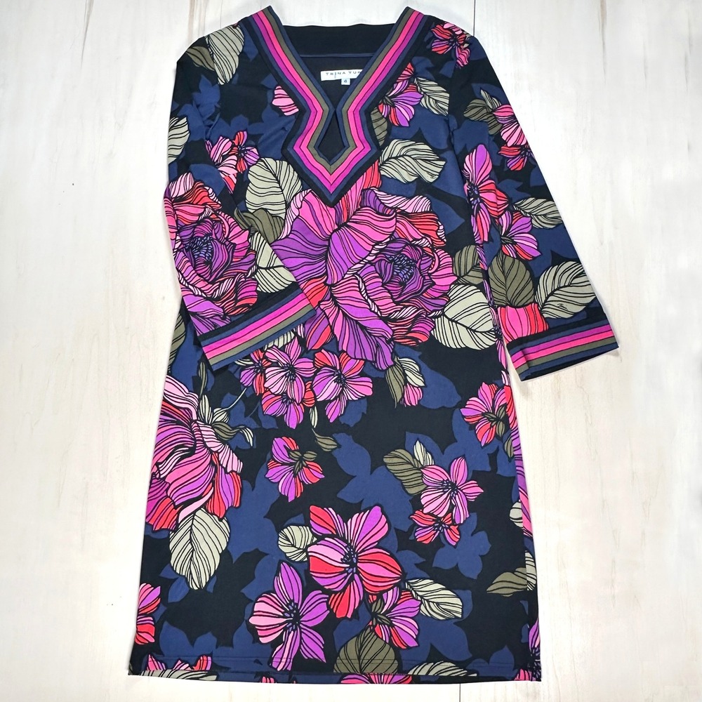 Trina Turk Kaylan Floral Navy Pink‎ Dress Women's Size 4